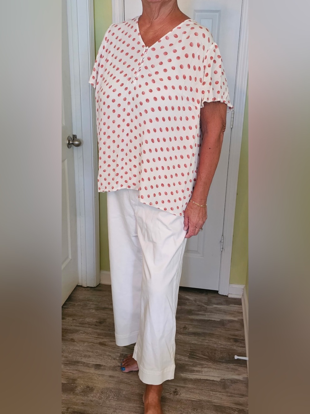 White Blouse with Coral Polka Dots Lane Bryant 22
